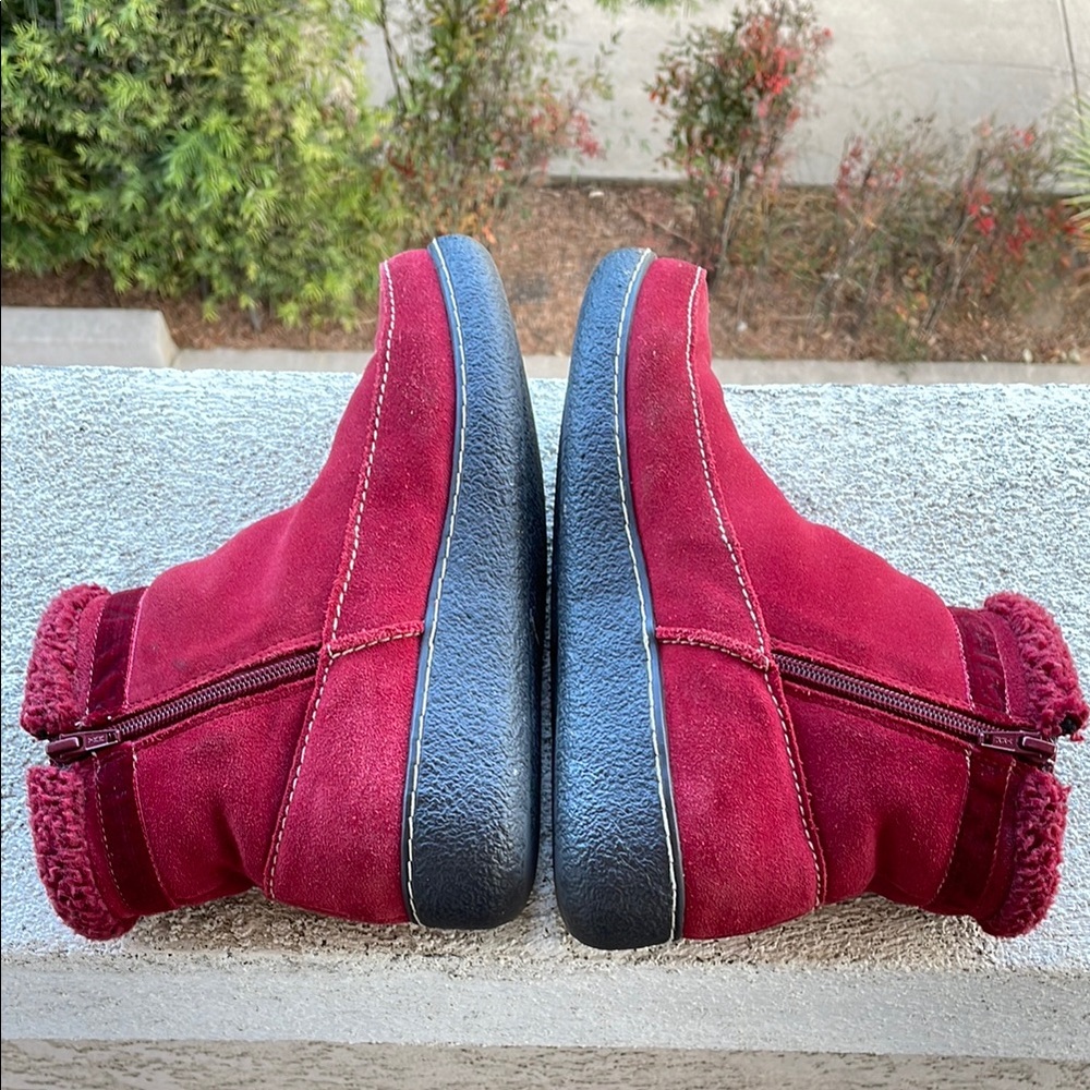 Warm Fleece Linda Red Suede Ankle Boots - Picture 5 of 5